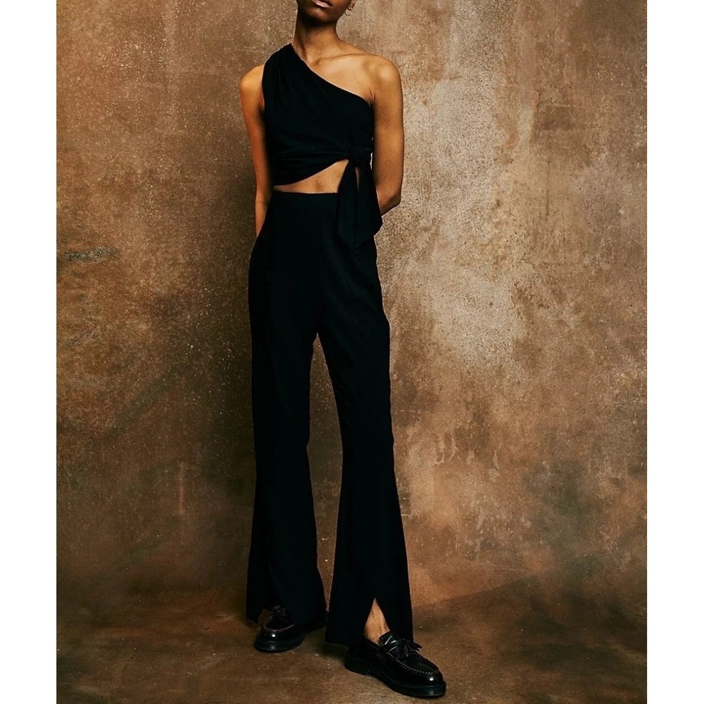 Free People Alexa Set One Shoulder Top & Front Split High Waist Pants Size Sm